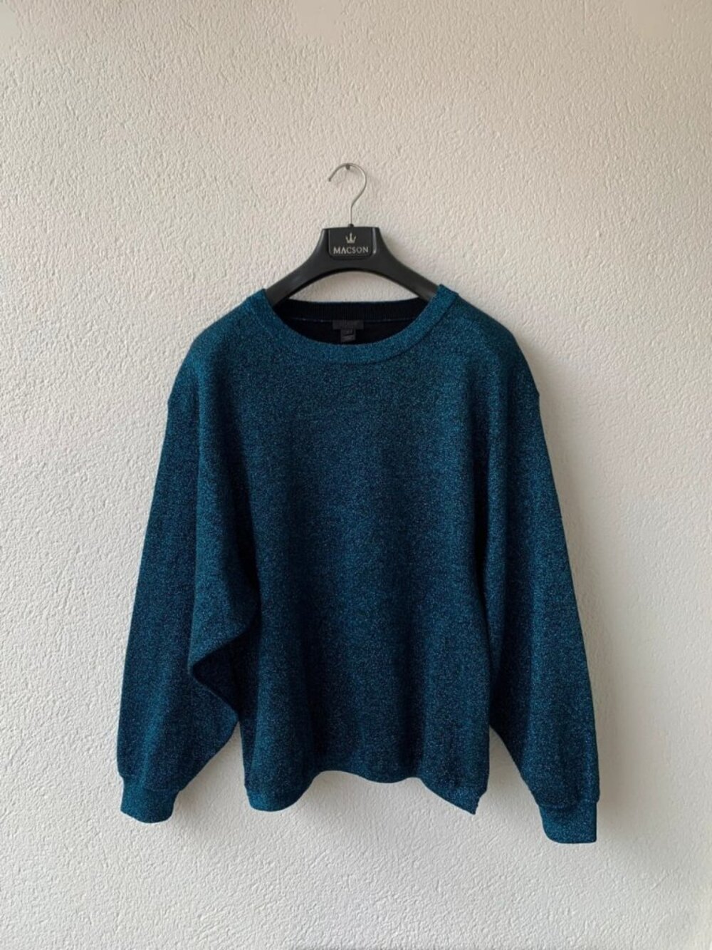 Women’s Teal Blue Metallic Lurex Knit Sweater, Size L